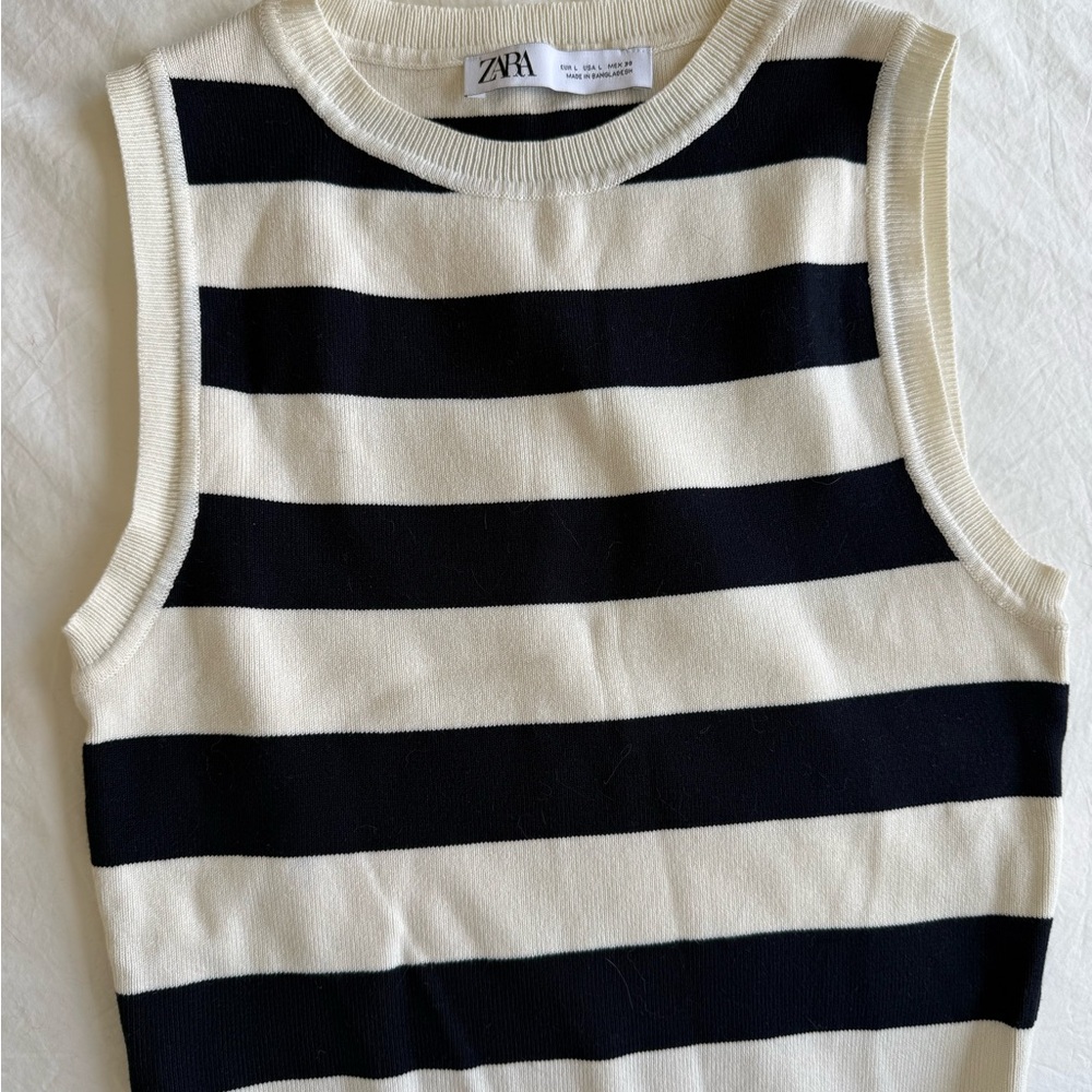 ZARA Black and White Striped Sleeveless Knit Tank